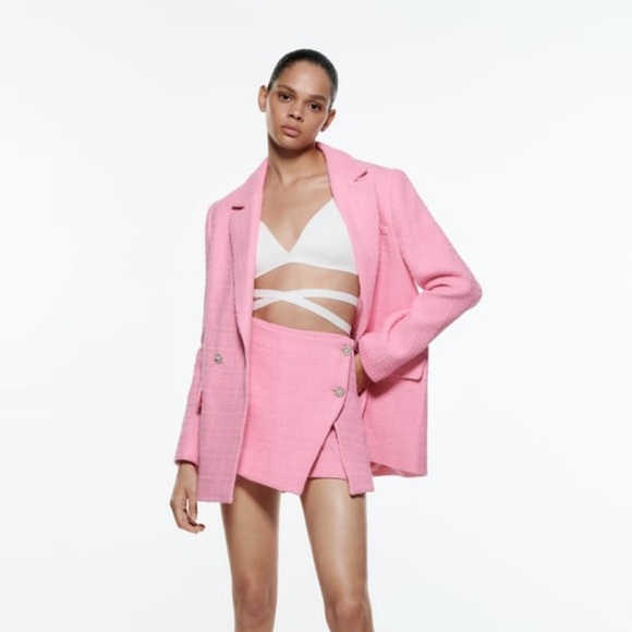 Zara Neon Pink Textured Blazer and Skort Set - Picture 1 of 16